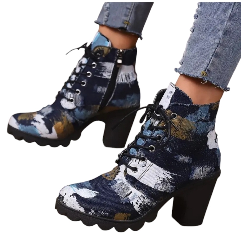 NEW Fashion Heeled Boots,round toe,ankle, high block heel 8.5